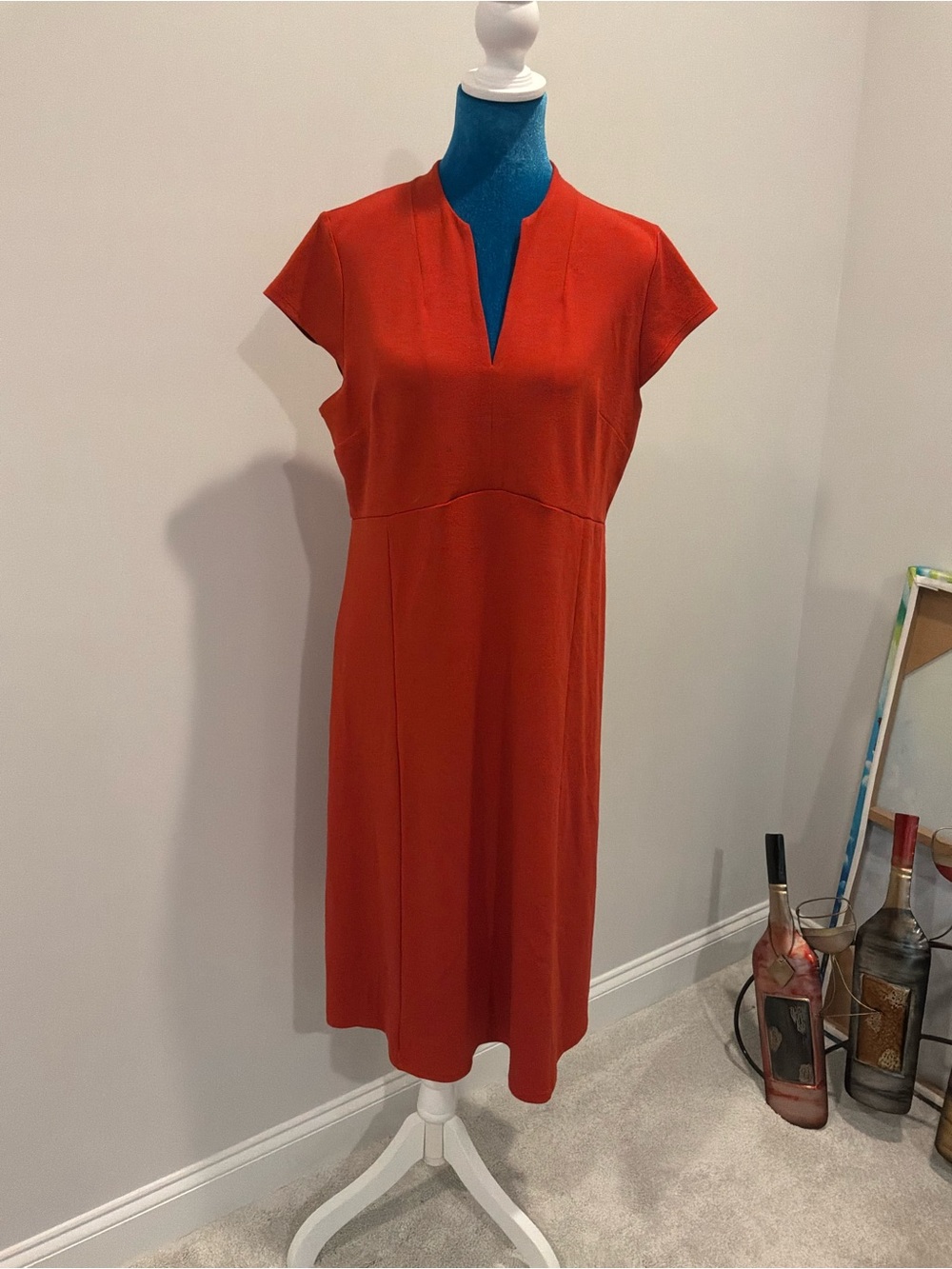 J. Jill Orange Midi Dress with V-Slit Neckline